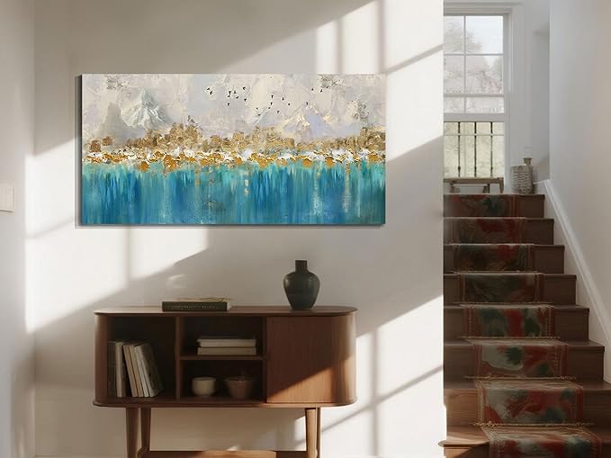 Arjun Abstract Canvas Wall Art for Mens Room, Gold Mountain Hand Painted Textured Living Room Wall Decor Picture, Large Bedroom Painting Artwork Framed Home Office Wall Decor 48"x24"