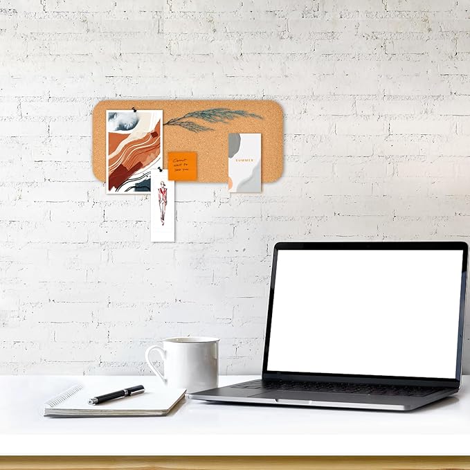 2 PCS 12.5"*5.5" Self-Adhesive Cork Board, 4mm Thick Cork Boards for Walls, 1 Pack 12.5"*5.5" Bulletin Board, Cork Board Tiles for Office, Home, School (4MM-2PC)