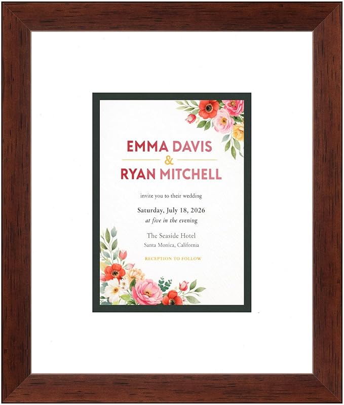 Invitation Picture Frame Brown With Double Mat White Over Black for 5.5x7.5 Boutique Keepsake Made in the USA