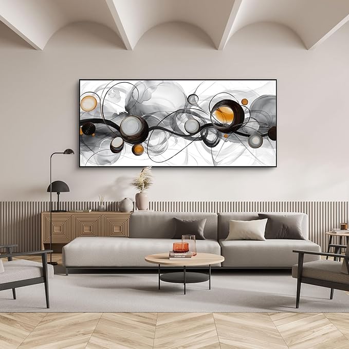 XLSJERST Wall Art for Living Room Picture - Extra Large Abstract Cavnas Artwork for Walls Black and White Minimalist Modern Framed Painting Home Decor - 70x31 Inches