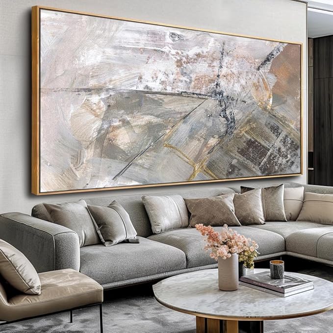 Wall Art Abstract Canvas Painting Gray Fantasy Wall Decor Fluid Ink Modern Artwork for Living Room Bedroom Dining Room Home Office Decor 20"x40" 1pcs with Framed