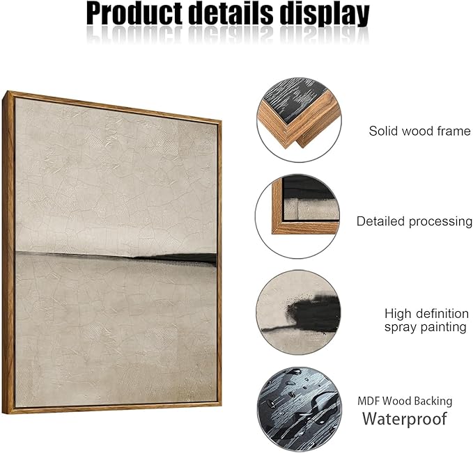myusuar 3 Piece Large Modern Abstract Canvas Framed Wall Art For Living Room, Black And Beige Vintage Minimalist Wall Art Decor Posters Prints For Bedroom Office 12x16in