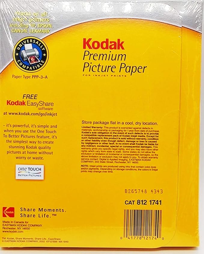 Kodak Premium Picture Paper for Inkjet Printers, 150 Sheets