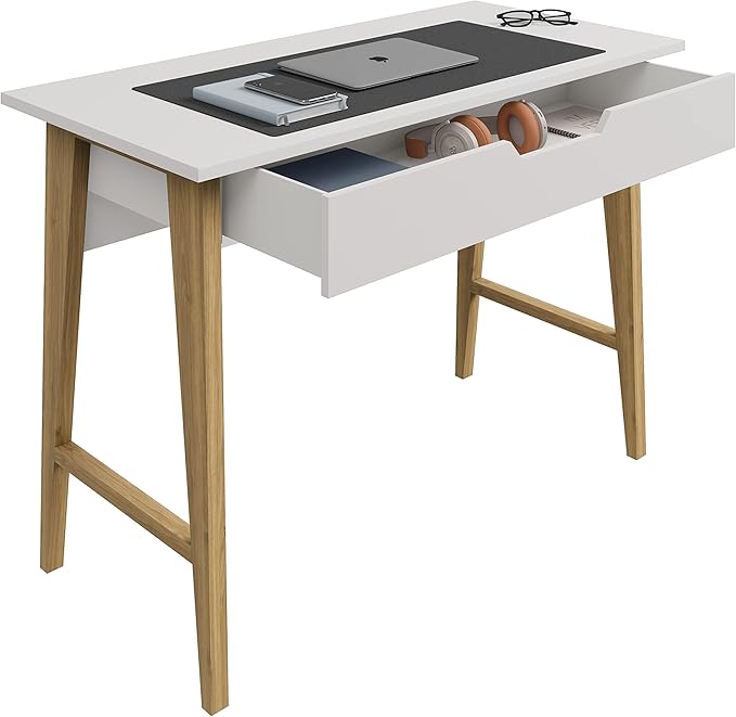 Modern Design Parma Small Desk for Bedroom, White Writing Desk 42 Inch with Drawer, by Crafts and Comfort