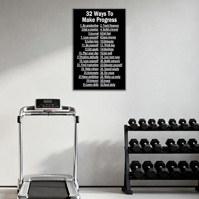 Inspirational Canvas Wall Art Motivational Office Wall Decor Quotes 32 Ways To Make Progress Poster Pictures Painting Artwork for Modern Home Study Room Bedroom Gym Ready to Hang [12''Wx 18''H]