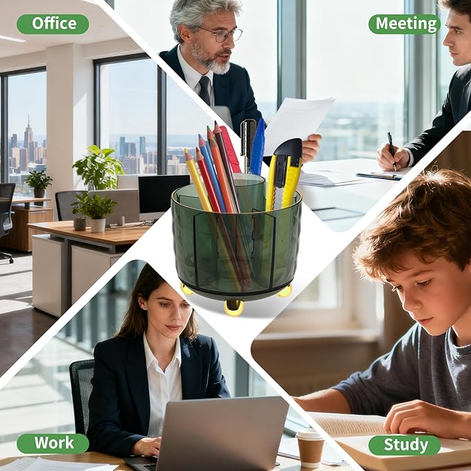 RAWILL Green Office Desk Accessories,10 Pcs Sage Green Desk Organizer Set,360° Rotating Pen Holder,Tape Dispenser,Staple Remover,Scissors,Stapler,Sticky Notes,Memo Pads,Adhesive Tape,Gifts for Office