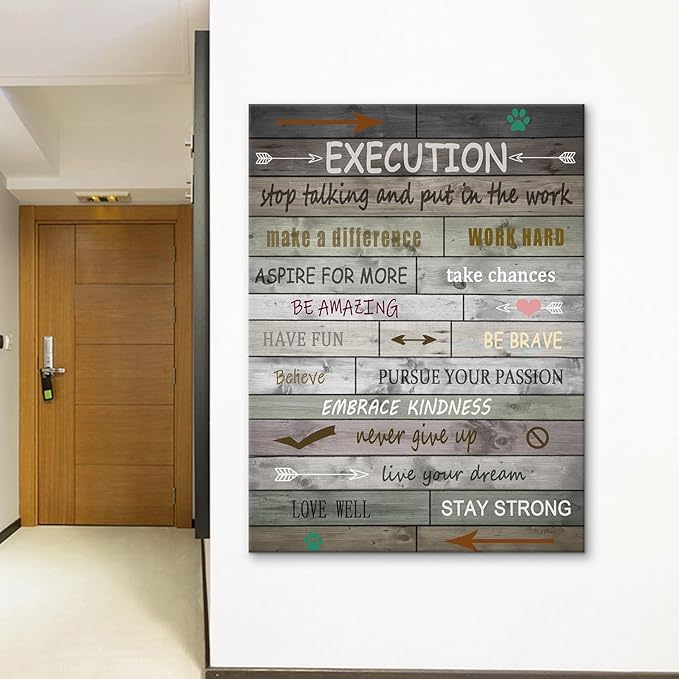 Motivational Canvas Wall Art Inspirational Office Execution Quotes Poster Print Positive Saying Picture for Modern Home Living Room Office Gym Wall Decor Stretched and Framed [30''Wx 40''H]