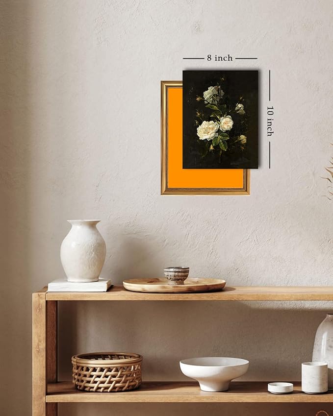 Kizbok Vintage Floral Wall Art Decor Moody White Rose Flower Canvas Prints, Antique Victorian Decor Vintage Botanical Art Pictures for Gallery Bedroom Bathroom Office Decor(8" x 10"-UNFRAMED)