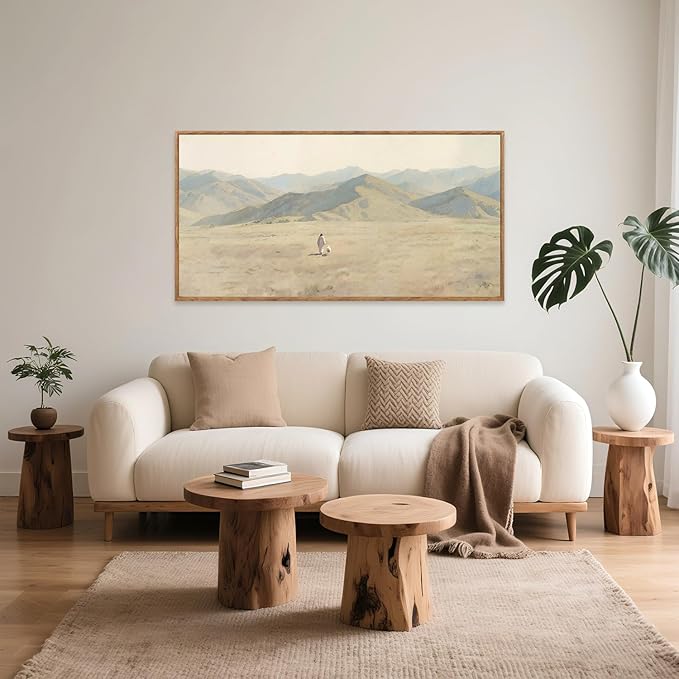 CHDITB Jesus Leaves The 99 Parable of The Lost Sheep Framed Canvas Wall Art(40"x20"), Boho Mountain Nature Landscape Artwork Prints, Large Religious Christian Bible Story Faith LDS Gift Decor for Home Office Bedroom