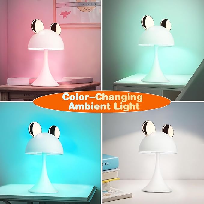 Rechargeable Mouse-Shaped LED Bedside Lamp – Kids Room Night Light with Touch Dimming & 3 Color Temperatures (Gold)