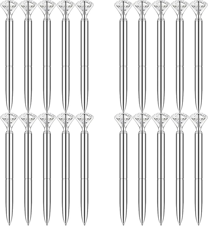 PASISIBICK 20 Silver Diamond Pens Cute Beautiful Ballpoint Pens for Women Wedding Coworkers Crystal Gifts(20 PCS)