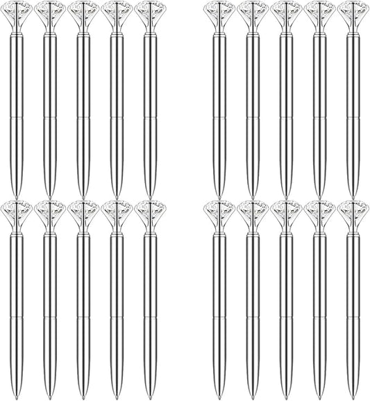 PASISIBICK 20 Silver Diamond Pens Cute Beautiful Ballpoint Pens for Women Wedding Coworkers Crystal Gifts(20 PCS)