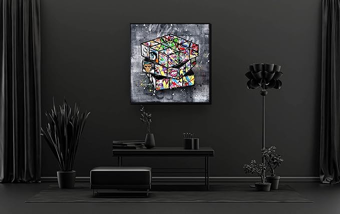 Banksy Wall-Art for Office - Framed Wall Art for Living Room - Large Abstract Wall Decor Ready to Hang Size 30"x 30"