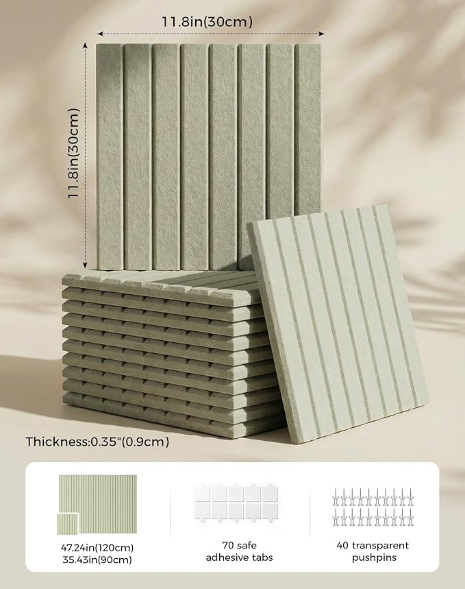 Aothia 12-Pack Large Felt Bulletin Board 48"x36", Modular Pin Board Tiles for Wall, Cork Board Alternative for Office & Classroom, Includes 70 Adhesive Tabs & 40 Pushpins, Sage Green