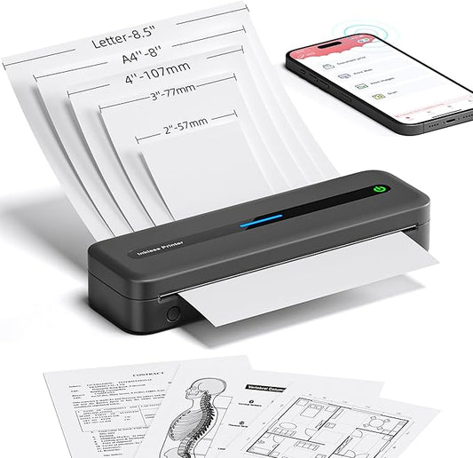 Portable Printer, 300DPI Wireless Bluetooth Thermal Printers, Support Multi-Size Thermal Paper, Compatible with iOS, Android & PC, Inkless Mobile Printer for Travel, Office, School, Gray