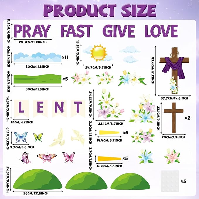 Lent Christian Bulletin Board Set Easter Religious Cross Classroom Decoration Lent Pray Fast Give Love Bulletin Board Lily Flower Cutouts for Sunday School Church Parish Catholic Chalkboard Wall Decor