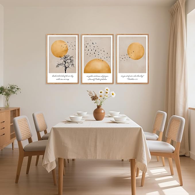 CHDITB Matthew 6:26 Look At The Birds Of The Air Framed Canvas Wall Art(24"x36"), 3 Panels Japandi Bible Verses Scripture Artwork Prints, Large Religious Christian Faith LDS Decor for Home Office Bedroom