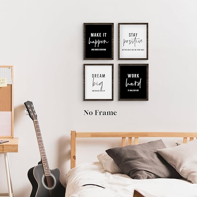 QLMX Office Inspirational Wall Art Prints Set of 4, Motivational Postive Prints Wall Decor for Office Women Men, Positive Affirmations Quotes Poster for Home 8”x10” Unframed