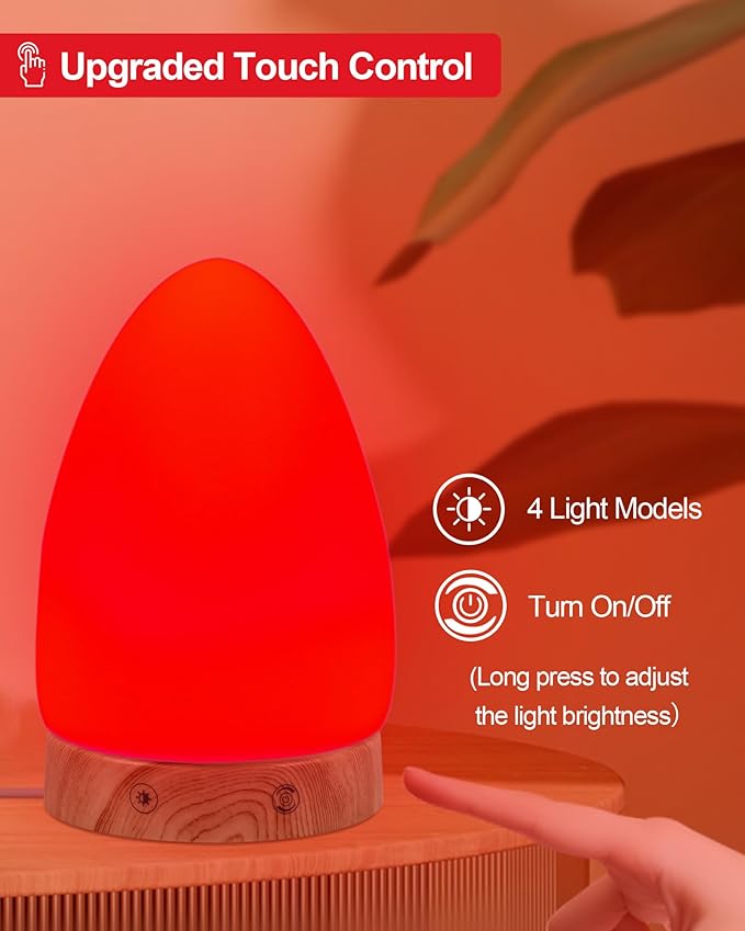 670nm Red Light Night Light Lamp for Sleep, Red Nightlight Desk Lamp with Zero Blue Light Multi-Color and Brightness Options Remote Control USB Charging Elegant Design