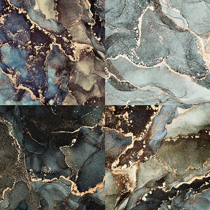 Dark Marble Scrapbook Paper Pad 6x6 – Black, Blue, Purple, Gold Designs, Single-Sided Decoupage & Origami Sheets, Moody Cardstock for Scrapbooking, Junk Journals, DIY Crafts – 24 Pcs