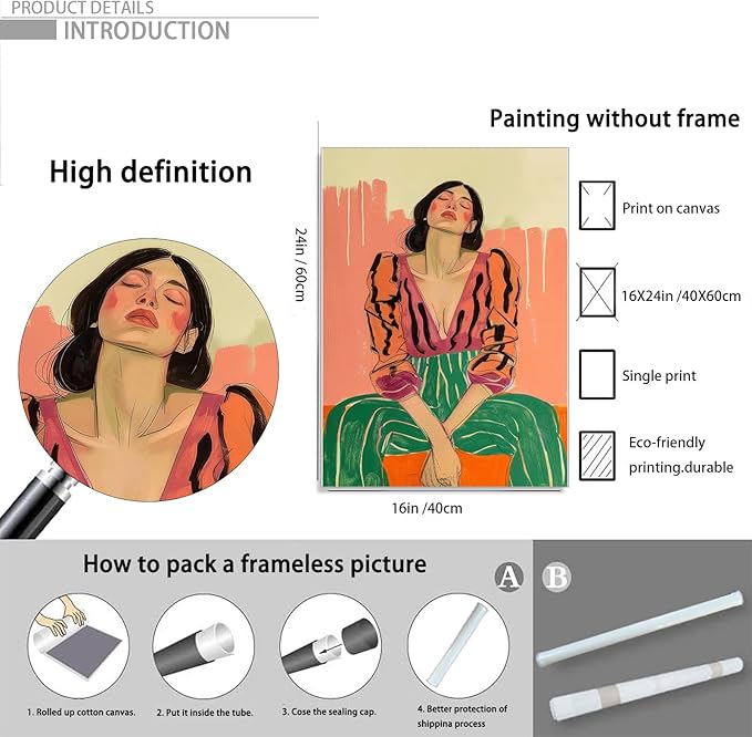 Woman Poster for Room Aesthetic Vintage Woman Wall Art Feminist Posters Women Portrait Painting Confident Female Figure Painting Eclectic Gallery Decor for Bedroom Living Room Dorm 16x24 Inch UnFramed