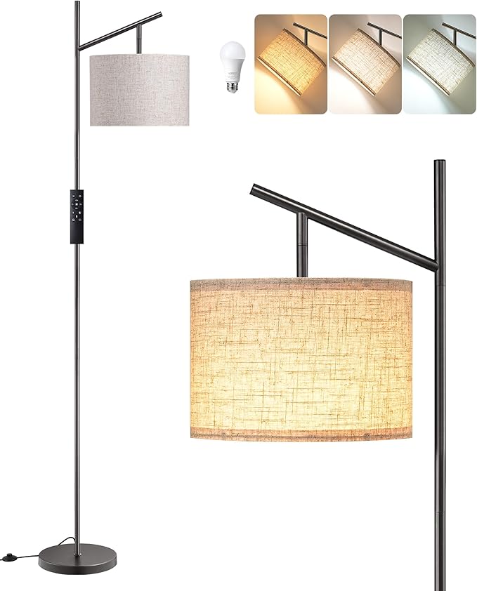 EDISHINE 64.7IN Floor Lamp for Living Room with Remote, Modern Tall Standing Lamp, Dimmable & 5CCT, Foot Pedal Switch, Minimalist for Bedroom, Bulb Included, Black