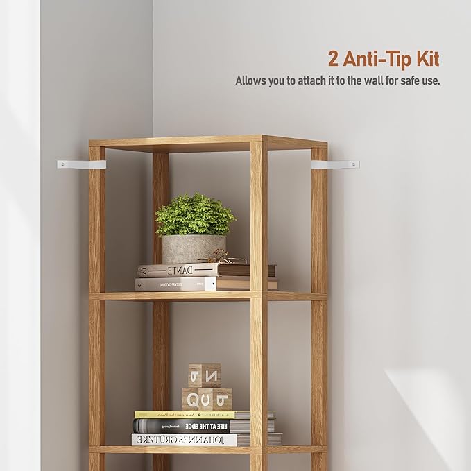 TUTOTAK Bookshelf, 6-Tier Tall Book Shelf, Narrow Bookcase for Small Space, DIY Stackable Bookshelf, for Living Room, Office, Study, Entryway, Industrial, Natural BS01BN006