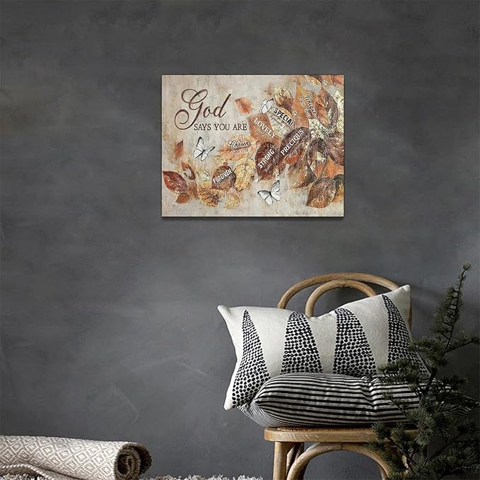 yerretin Fall Christian Leaves Wall Art Autumn Religious Pictures Wall Decor Rustic God Says Canvas Painting Modern Artwork Home Decoration for Living Room Bathroom Bedroom Office Framed 16"x12"