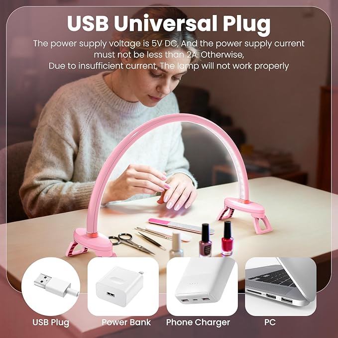 Yokilly Arc Half Moon Light: 16" Half Moon Light with Foldable Bracket for Desk Salon Table Use - No Flicker & Shadow-Free Desk Lamp with Stepless Brightness 3000-6500K for Manicurist Nail Tech