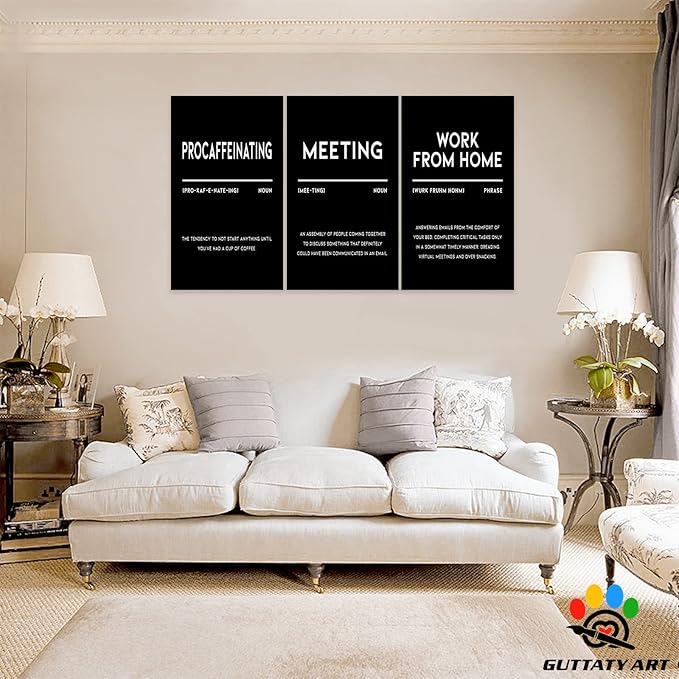 Office Wall Art - 3 Panel Motivational Wall Art, Inspirational Quotes Canvas Art for Home Office, Positive Quote Wall Decor, Entrepreneur Words Poster Frame, 20”x30”x3Pcs