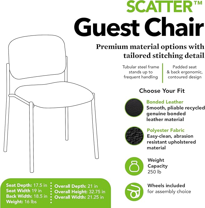 HON Scatter Guest Chair, Comfortable Waiting Room Chairs, Leather Chair, Lobby Chairs, Armless, Black