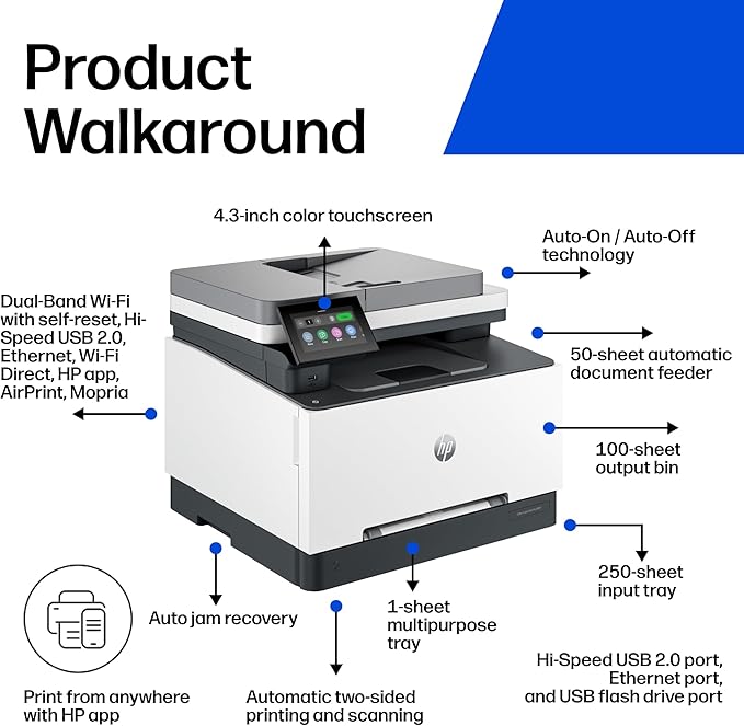 HP Color LaserJet Pro MFP 3301fdw Wireless All-in-One Color Laser Printer, Office Printer, Scanner, Copier, Fax, ADF, Duplex, Best for office (499Q5F)