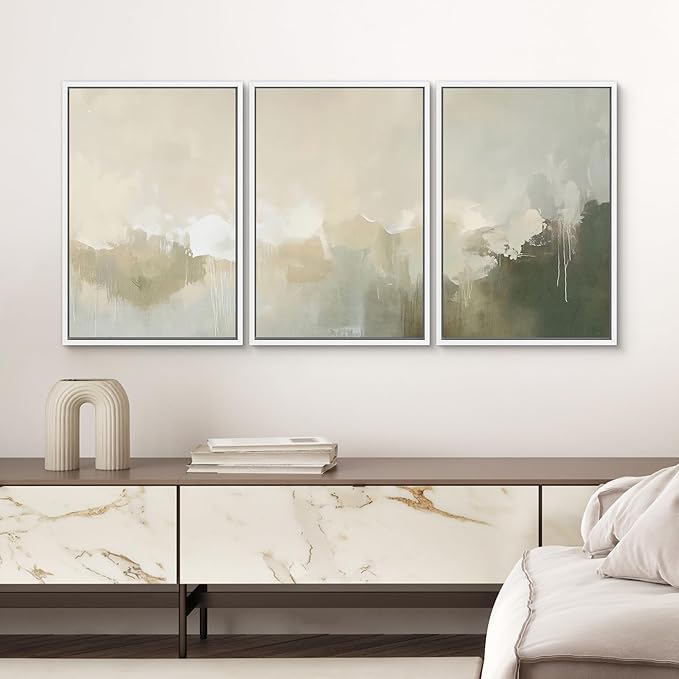 SIGNWIN Framed Canvas Print Wall Art Set Neutral Abstract Landscape Earthy Tones Minimalist Illustrations Modern Art Decorative Abstract for Living Room, Bedroom, Office - 24"x36"x3 White