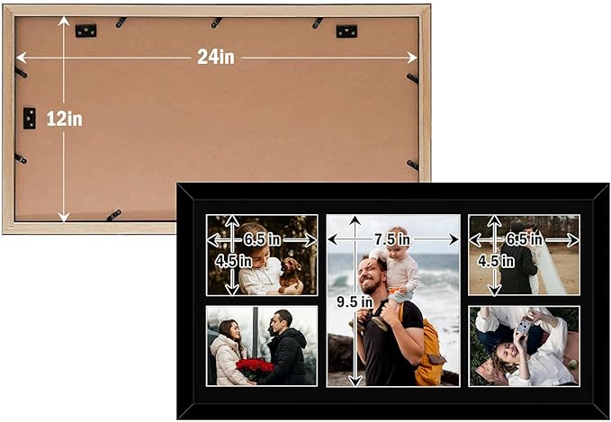 Golden State Art, 12x24 Black Wood Picture Frame - Black Mat for 8x10 and 5x7 Photos - Real Glass, Sawtooth Hanger, Swivel Tabs - Wall Mounting - Great for Posters, Weddings, and Engagements