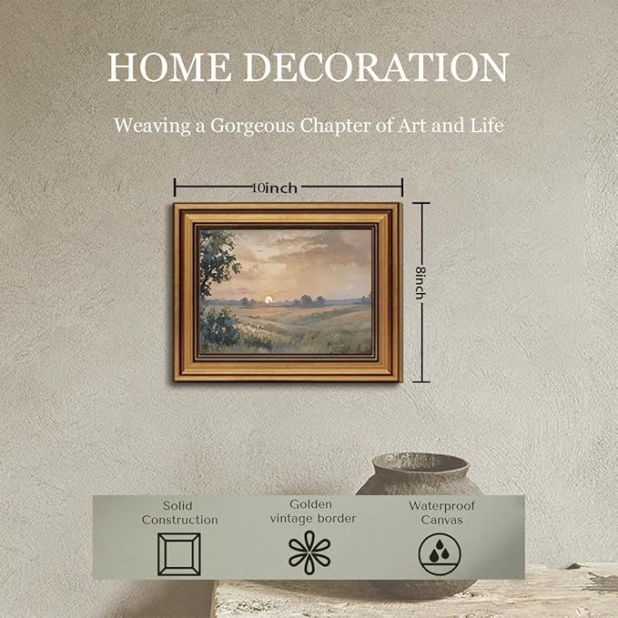 Gold Framed Wall Art Vintage Canvas Wall Art Fall Sunset Nature Landscape Artwork Prints Picture for Living Room Bedroom Farmhouse Bathroom Office Decor, 8x10