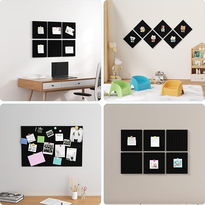 Large Cork Boards for Walls – 36 x 24 Self Adhesive Felt Wall Tiles, Ideal for Office Black Bulletin Board, Easy to Install Pin Board Photo Board Dart Board Wall Protectors