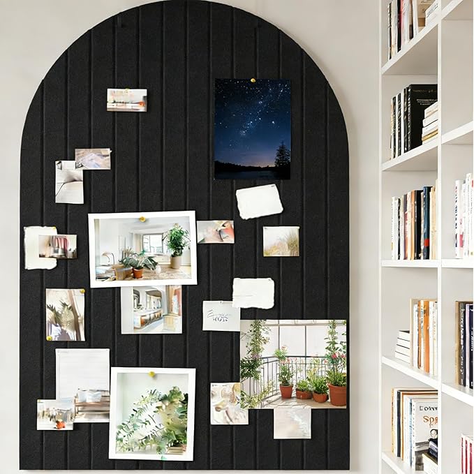 Arched Felt Bulletin Board, 31.5"x24" - Modern Fabric Pin Board for Office & Home Wall, Upgraded Adhesive, Damage-Free Installation, Reusable Wall Organizer for Notes, Photos Reminders (Black)