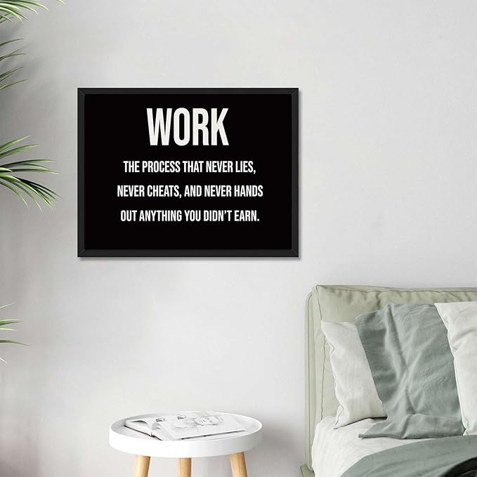 Framed Motivational Work Quote Poster Canvas Print Art Modern Minimalist Aesthetic Wall Art Painting Pictures Wall Decor Elegant Inspiration Home Decor for Office Living Room Apartment Decoration (Black framed,12L"X16W")