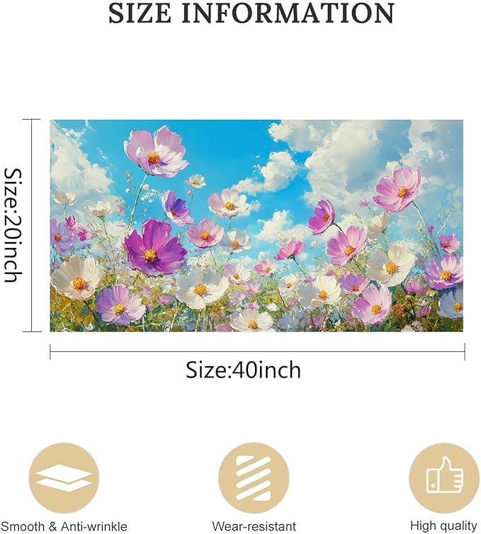 JLXART Canvas Wall Art Floral Wildflower Meadow Painting Purple and White Cosmos Flowers Picture Prints Summer Meadow Landscape Living Room Bedroom Decor 20 x 40 inches