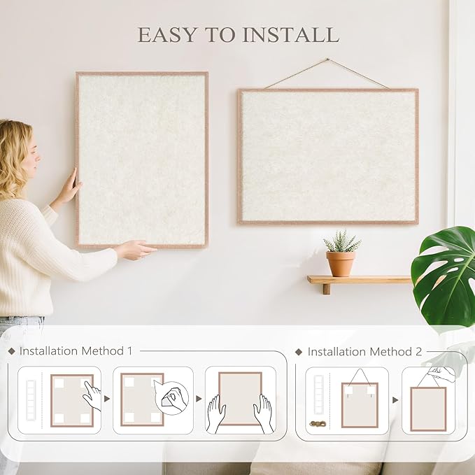 DOLLAR BOSS Felt Framed Bulletin Board 24'' x18'' 1PC Small Cork Boards for Walls Cute Lightweight Aesthetic Corkboard for Office Home Decor College Dorm Room Photo Display with 10 Pins, Beige