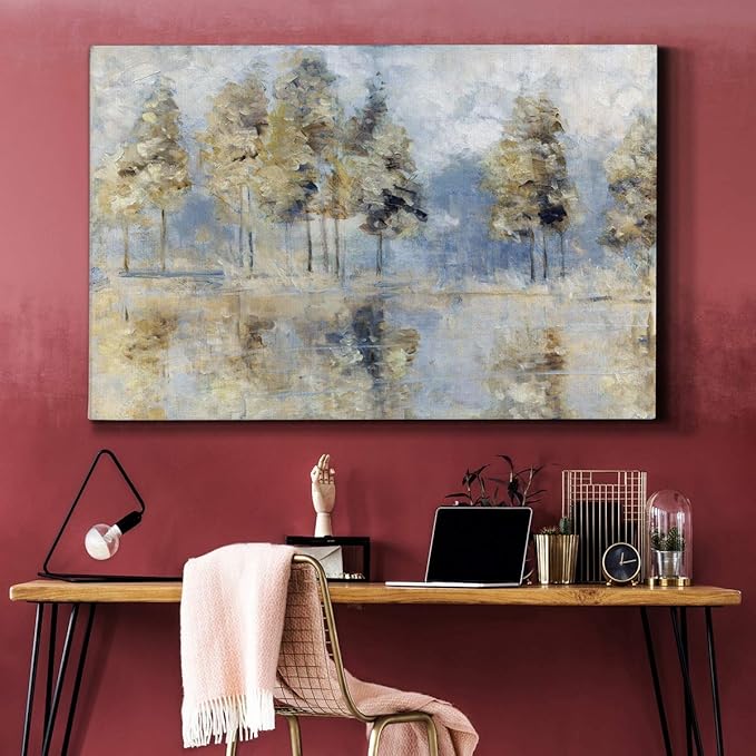 Landscape Wall Art Premium Gallery Wrapped Canvas Abstract Ocean Forest Modern Artwork Decoration for Living Room Kitchen Bathroom Office, Ready to Hang