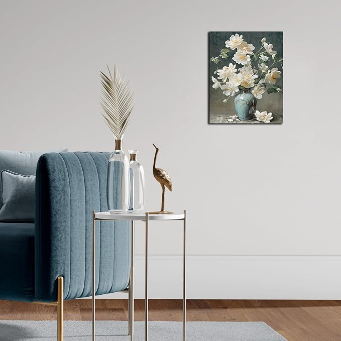 YMYXMC33 Flower Picture Decor Wall Art Canvas Print White Floral Poster Decoration Bedroom Bathroom12x15