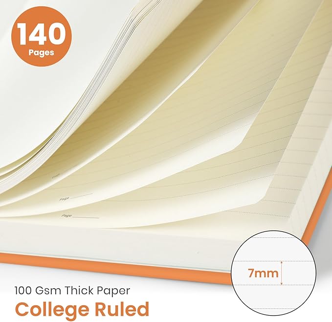 Taja Lined Spiral Journal Notebook for Women & Men, 140 Pages, College Ruled Hardcover Notebook for Work & Note Taking, Journals for Writing, A5(5.7" x 7.9") – Bright Orange