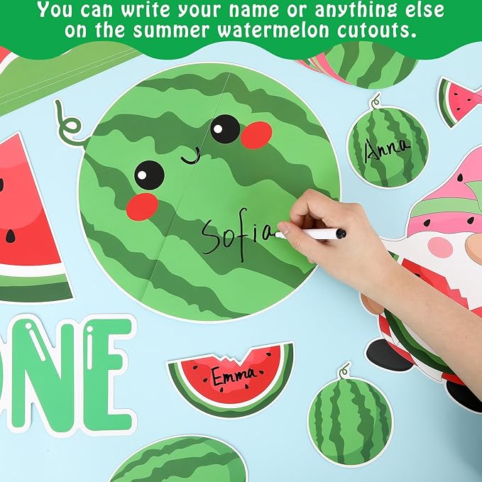 gisgfim Watermelon Bulletin Board Decorations Set Our Class is One in a Melon Classroom Paper Cutouts Welcome Back to School Melon Gnome Bulletin Board Decor for Summer Nursery Door Chalkboard Wall