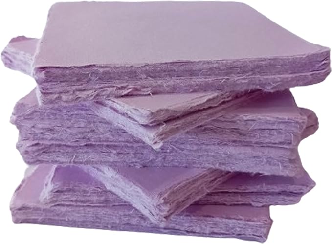 Deckle Papers® Handmade Cotton Paper Square Card Stock for Envelope Making, Calligraphy, Wedding Invitation, Menu Cards, Drawing, Watercolor, Origami Paper-Pack of-50-Purple (5x5 Inch)