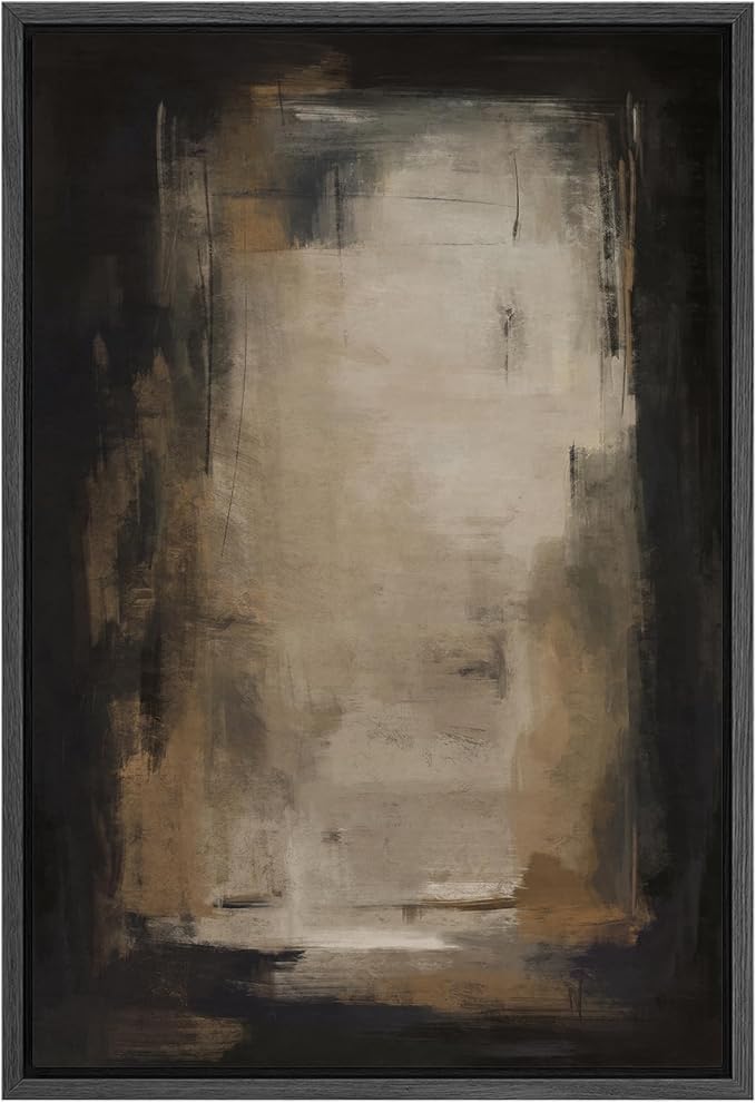 SIGNFORD Framed Canvas Print Wall Art Neutral Serenity Abstract Soft Beige and Cream Brushstroke Illustrations Modern Art Decorative Relax/Zen for Living Room, Bedroom, Office - 16"x24" Black