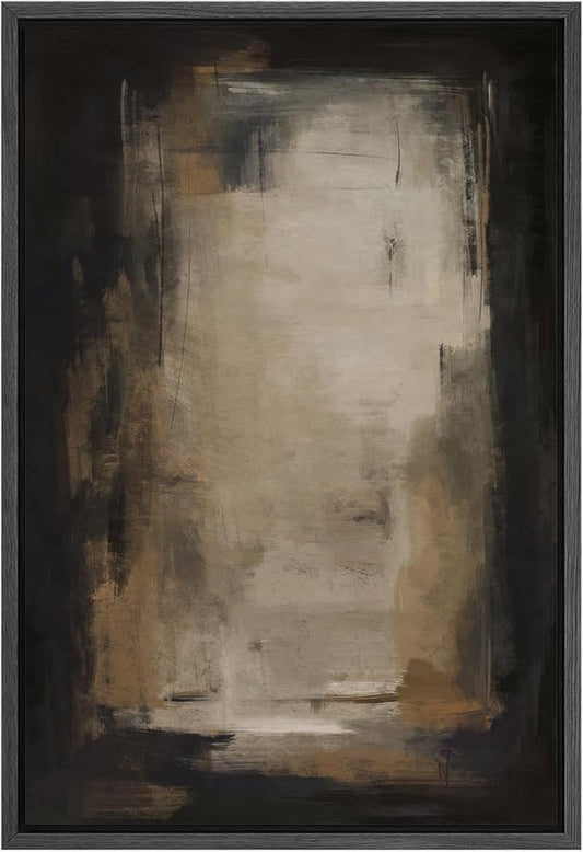 SIGNFORD Framed Canvas Print Wall Art Neutral Serenity Abstract Soft Beige and Cream Brushstroke Illustrations Modern Art Decorative Relax/Zen for Living Room, Bedroom, Office - 24"x36" Black