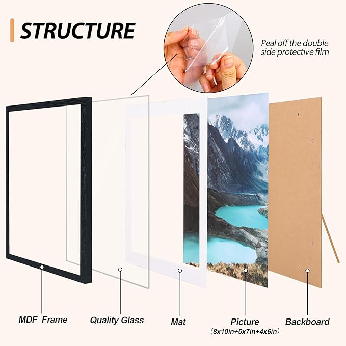 Fixwal Picture Frames Set, 15 Pack Black Picture Frames Collage Wall Decor for Assorted Photos, Three 8x10, Six 5x7, Six 4x6 for Wall Hanging or Tabletop Display