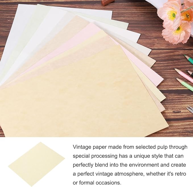25 Sheets Parchment Paper Aged Look Stationery 200GSM Vintage Paper Sheet, [for Certificate, Invitation, Envelope] - 8.5 x 11 Inch/Cream Yellow
