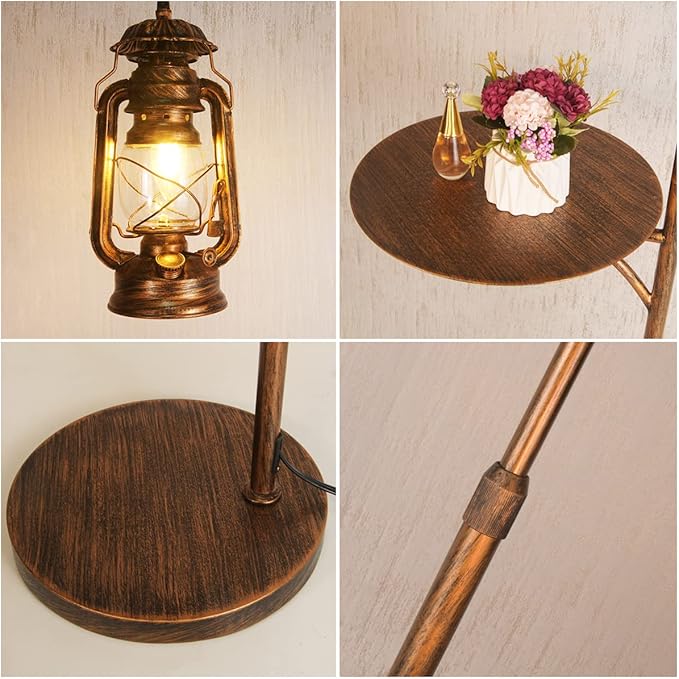 beaysyty Farmhouse Adjustable Floor Lamps with Tray Lantern Tall Standing lamp for Bedroom Home Decor for Office Cafe Den Living Room Bedroom, On/Off Foot Switch and Brushed Rustic (Red Copper)
